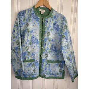 Appleseeds Women M Reversible Quilted Jacket Cottagecore Shabby Chic Blue Green